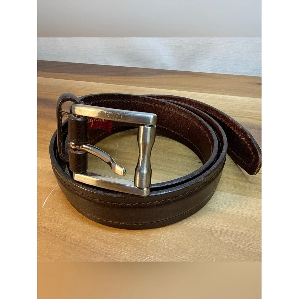 COLE HAAN Men's Dark Brown Genuine Leather Belt Size 34 Made In England Preppy